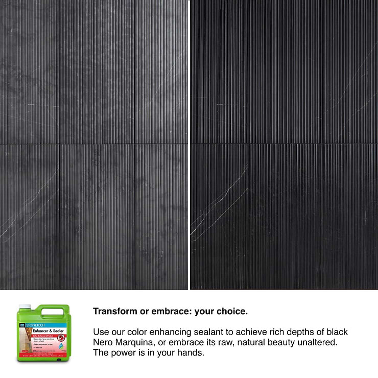 Waves Nero Marquina Black 12x24 Fluted 3D Honed Marble Tile