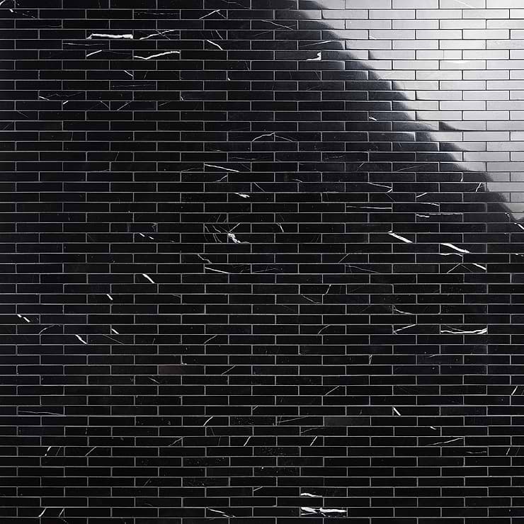 Nero Marquina 1x4 Piano Brick Polished Marble Mosaic Tile
