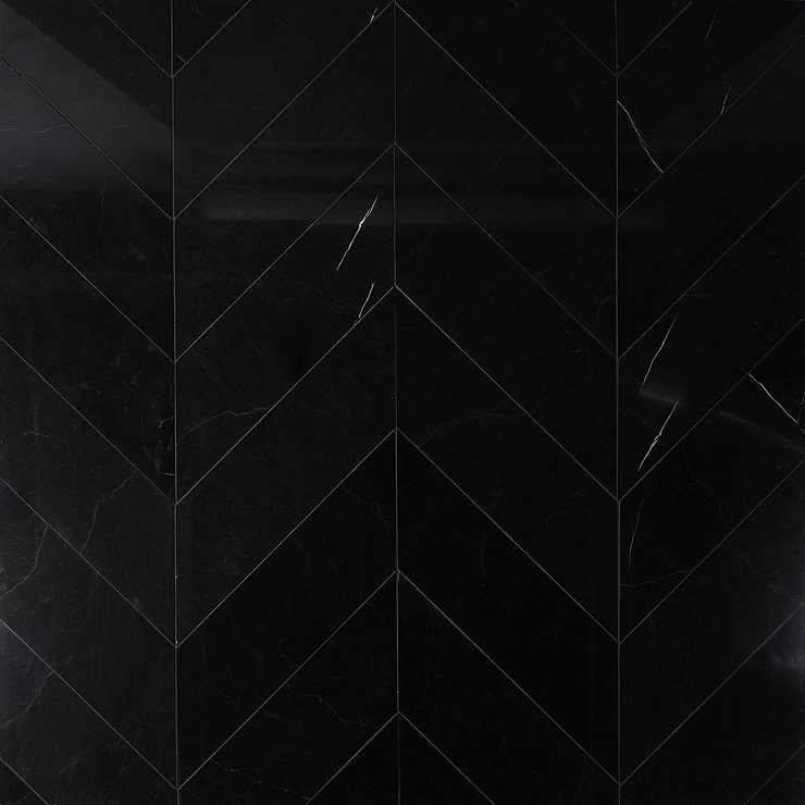 Nero Marquina 6x24 Chevron Polished Marble Tile