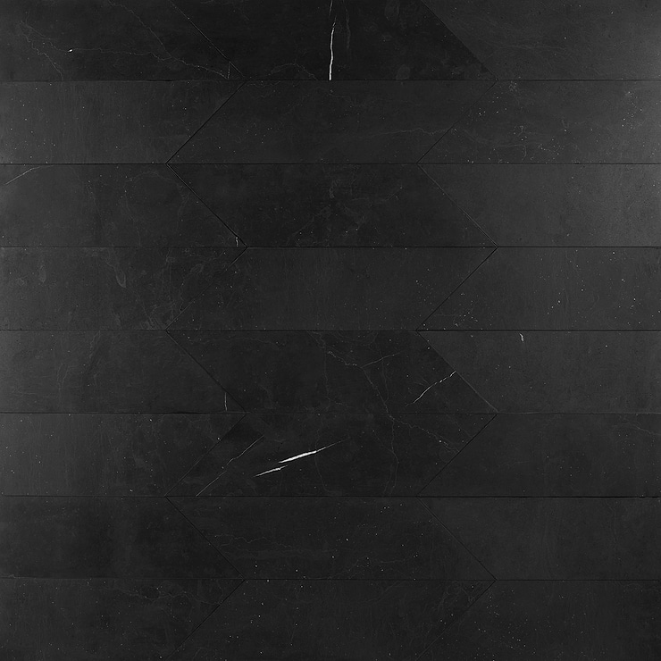 Nero Marquina 3x12 Chevron Honed Marble Tile