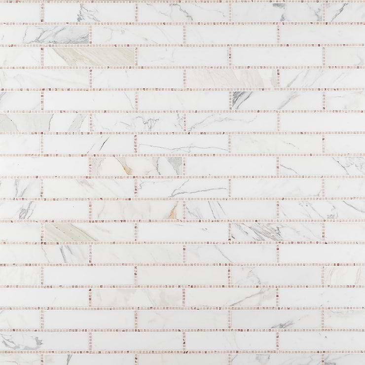 New Palm Beach by Krista Watterworth Brick White Rose 3x12" Polished Marble Mosaic