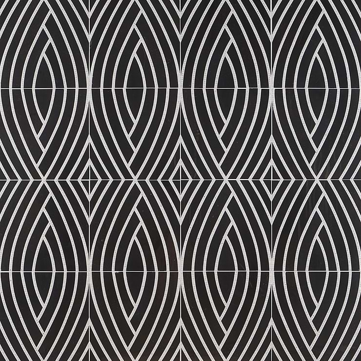 New Palm Beach by Krista Watterworth Leaf Black Polished Marble Mosaic