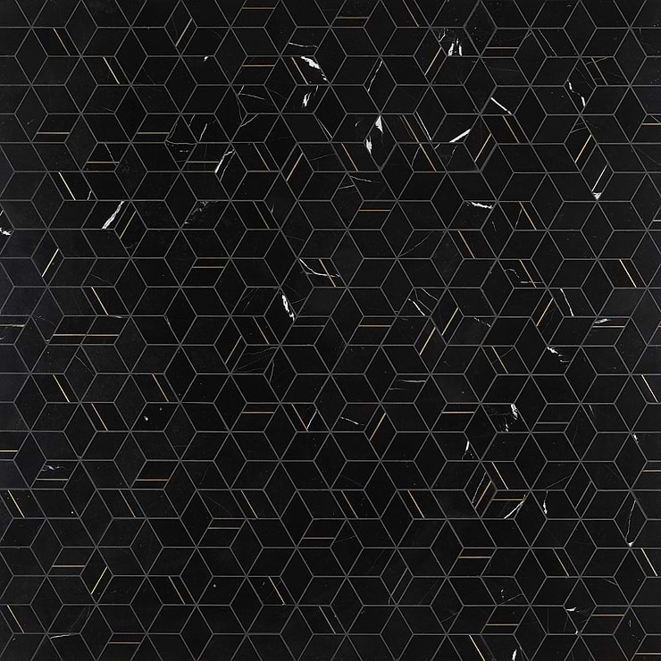 Morgana Nero Polished Marble and Brass Mosaic Tile