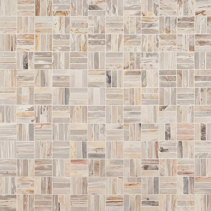 Fossil Basketweave 1x4 Petrified Stone Mosaic