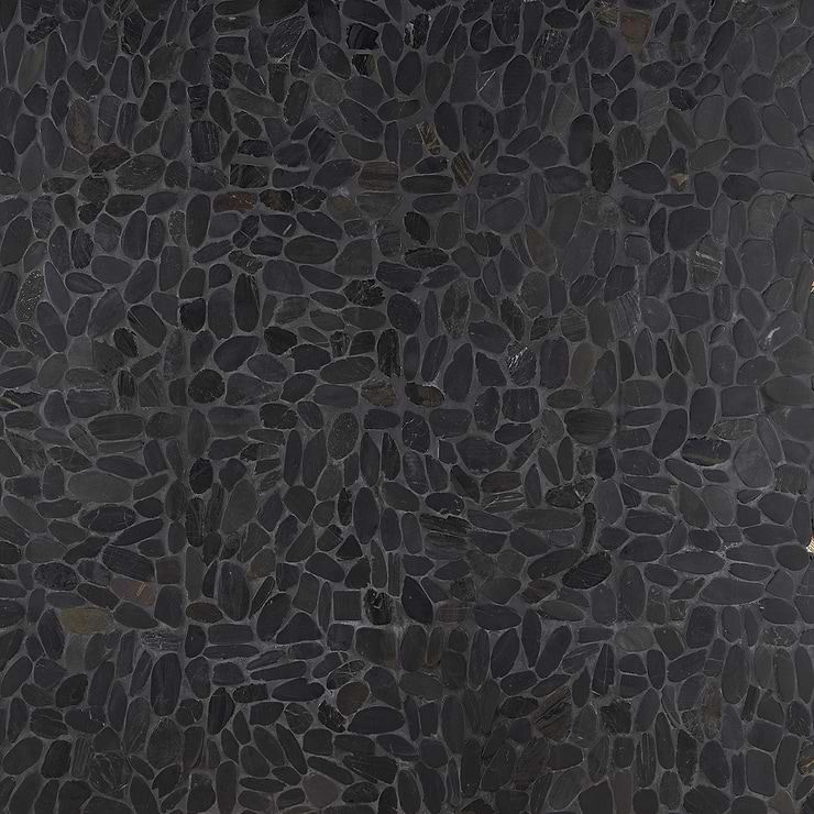 Cobblestone Black Sliced Pebble Honed Mosaic Tile