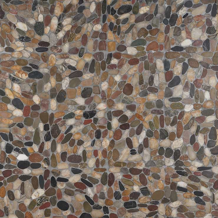 Cobblestone Motley Brown Sliced Pebble Honed Mosaic Tile