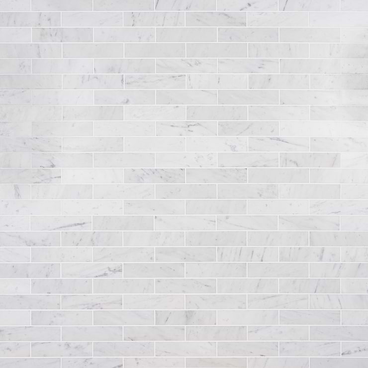 Brushed Stone Carrara White 2x8 Brushed Marble Subway Tile