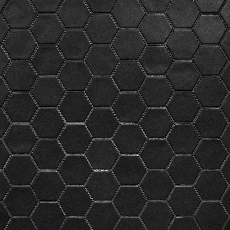 Meadowmere Black 3" Hexagon Matte Ceramic Tile