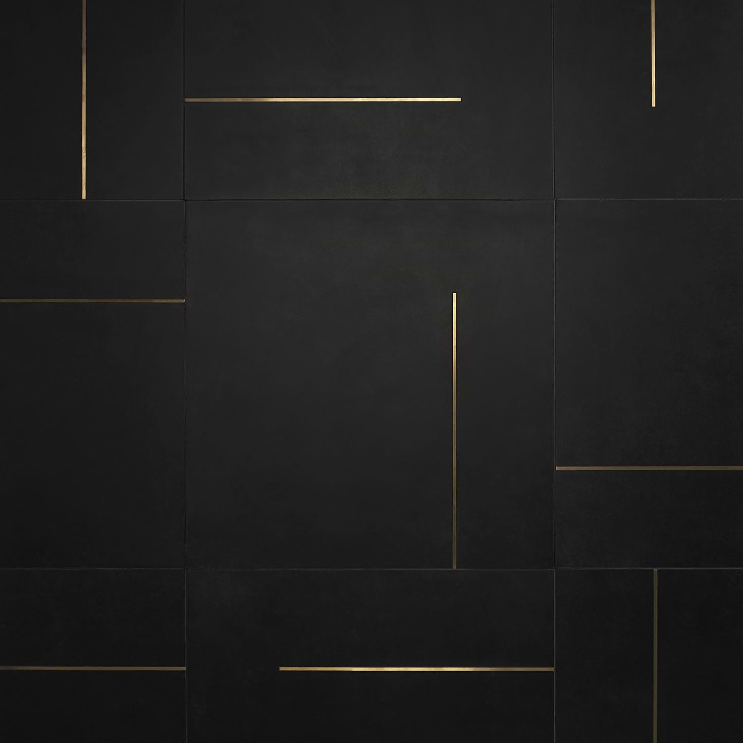 Lines Brass Inlay Black 24x24 Matte Porcelain Tile