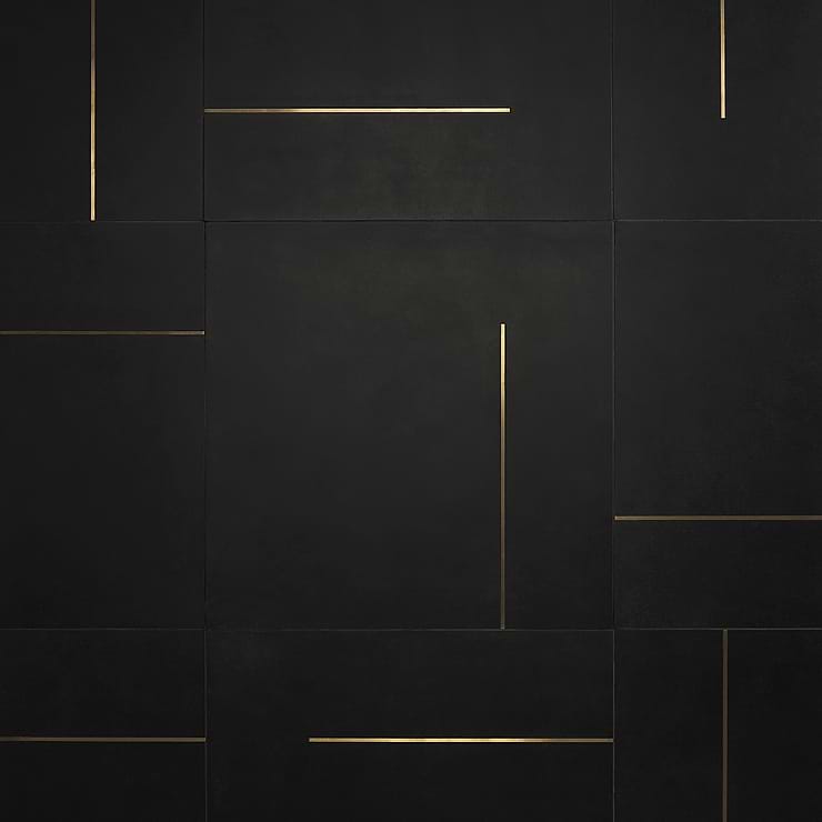 Lines Brass Inlay Black 24x24 Matte Porcelain Tile