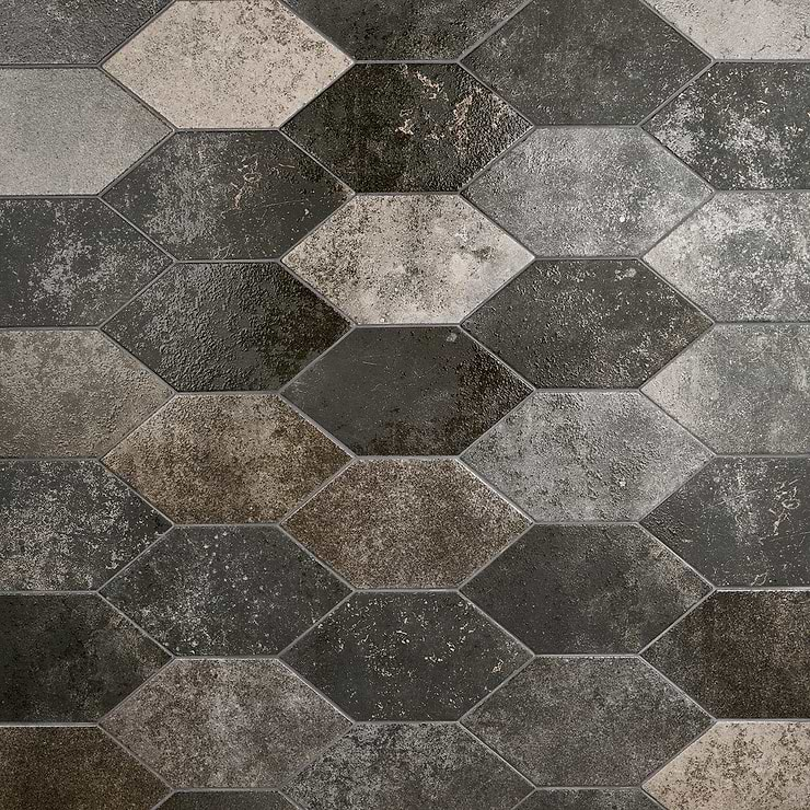 Adorno Hexagon Magma Mixed Gray 7x13 Semi-Polished Porcelain Tile