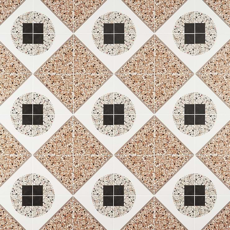 Chips Deco Terracotta Multicolor 8x8 Terrazzo Look Matte Porcelain Tile