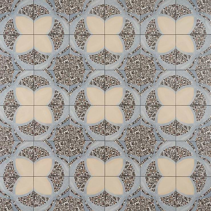 Chips Fleur De Lis Nero Multicolor 8x8 Terrazzo Look Matte Porcelain Tile