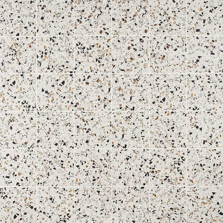 Chips Macro Bianco White 8x8 Terrazzo Look Matte Porcelain Tile