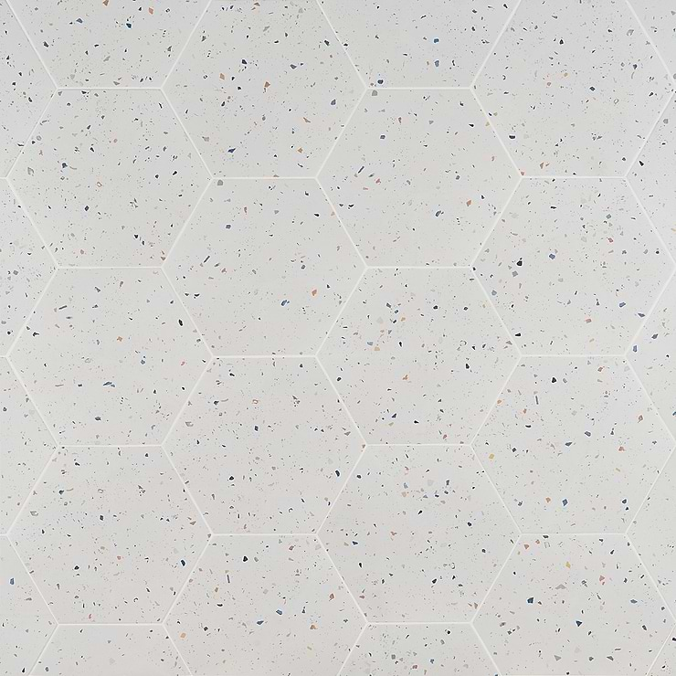 Six Hexagon Multi White 12.5" Terrazzo Look Matte Porcelain Tile