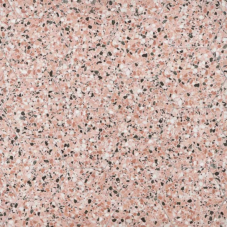 Six Hexagon Earth Pink 12.5" Terrazzo Look Matte Porcelain Tile