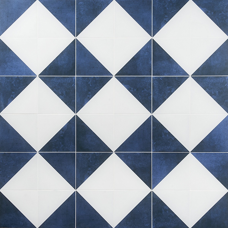 Art Geo Cement Dos Blue by Elizabeth Sutton 8x8 Matte Porcelain Tile: Diamond Pattern