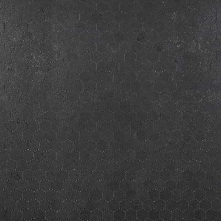 Portrait Black Gold 2" Hexagon Matte Porcelain Mosaic Tile