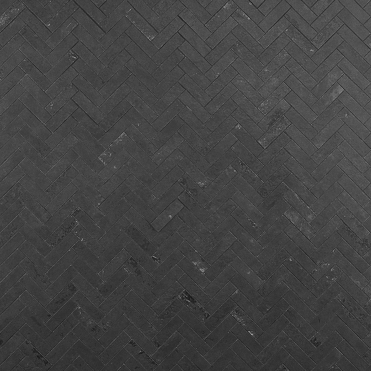 Portrait Black Gold 1x4 Herringbone Matte Porcelain Mosaic Tile