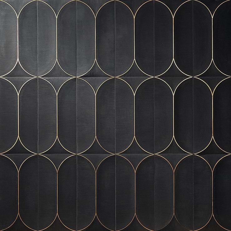 Calypso 3D Carved Nero Black Brass Inlay 8x16 Textured Honed Marble Limestone Tile
