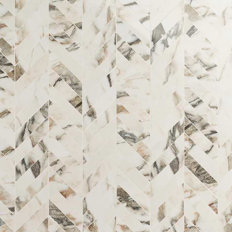 DreamStone Calacatta Rustico 2x8 Chevron Polished Porcelain Mosaic