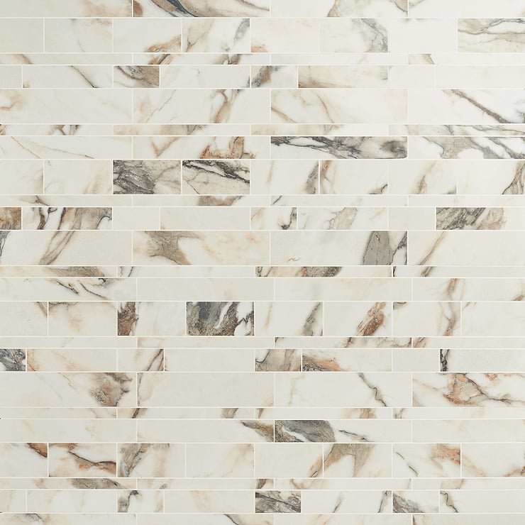 DreamStone Calacatta Rustico Railroad Polished Porcelain Mosaic