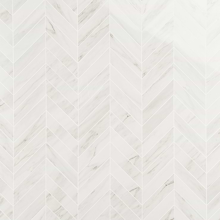 DreamStone Dolomite Snow 2x8 Chevron Polished Porcelain Mosaic