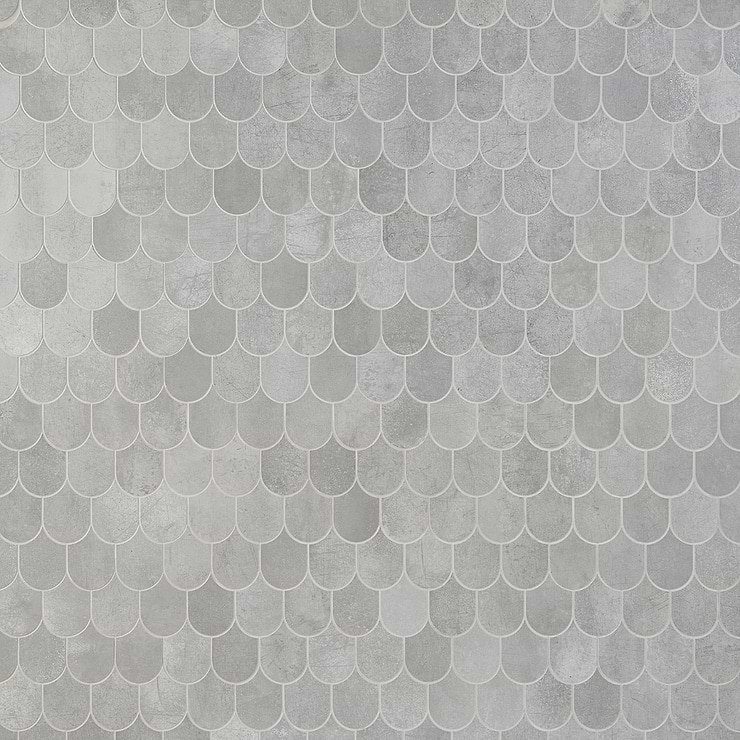 Bond Excalibur Medium Gray Fishscale Plume Matte Porcelain Mosaic Tile