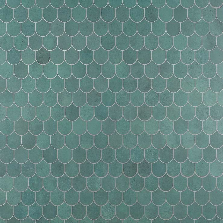 Bond Viridum Green Fishscale Plume Matte Porcelain Mosaic Tile