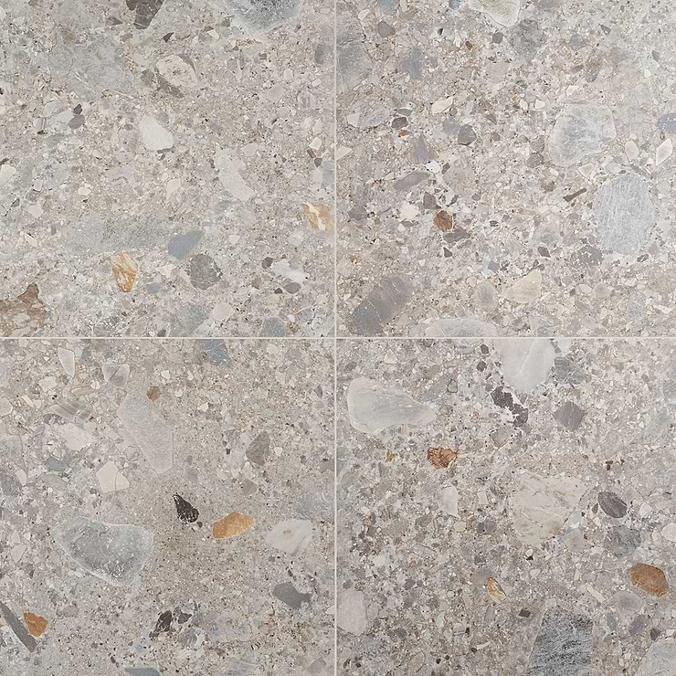 Rizo Earth Gray 24x24 Terrazzo Look Matte Porcelain Tile