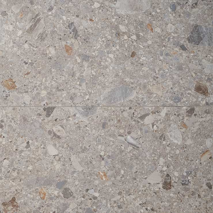 Rizo Earth Gray 24x48 Terrazzo Look Matte Porcelain Tile