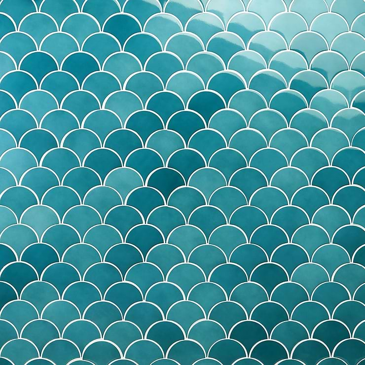 Highwater Turquoise Olive Fishscale 2x5 Polished Ceramic Wall Tile