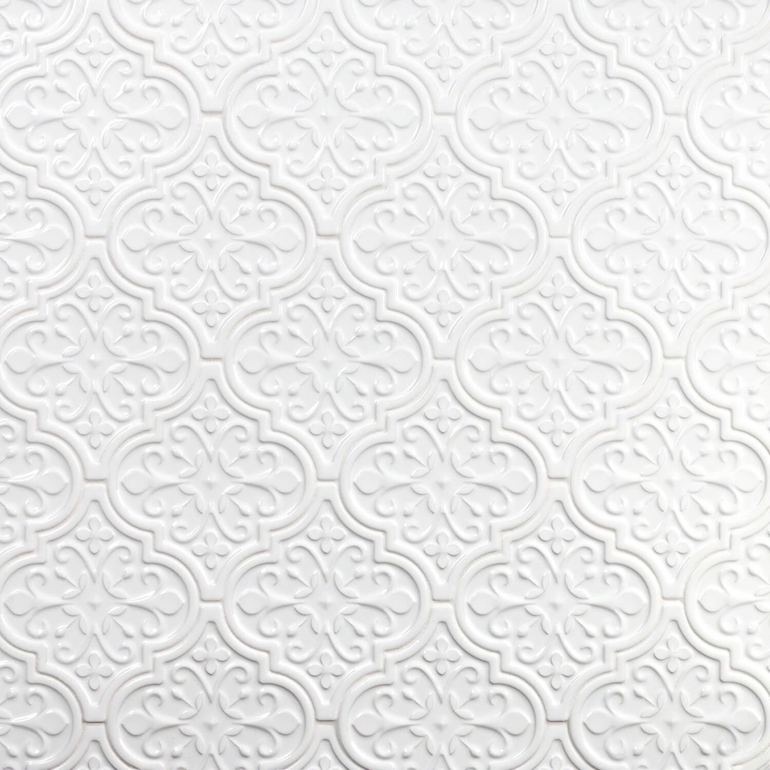 Byzantine Florid Bianco White 6x7 Arabesque Polished Ceramic Wall Tile