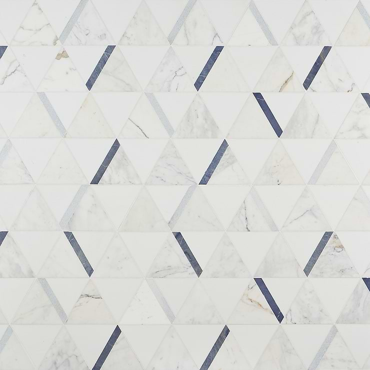 Tres Calacatta Azul Polished Marble Mosaic Tile