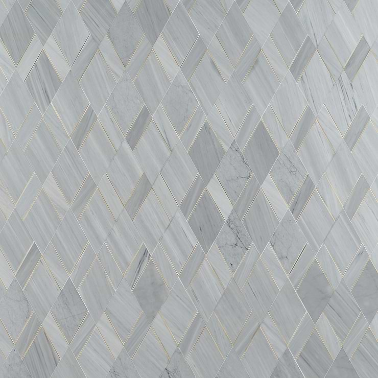 Enver Gray Polished Marble and Brass Mosaic Tile