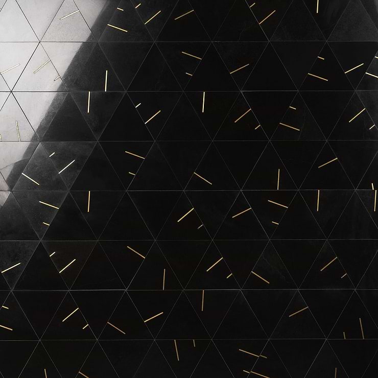 Ravi Nero Polished Marble and Brass 7x7 Mosaic Tile