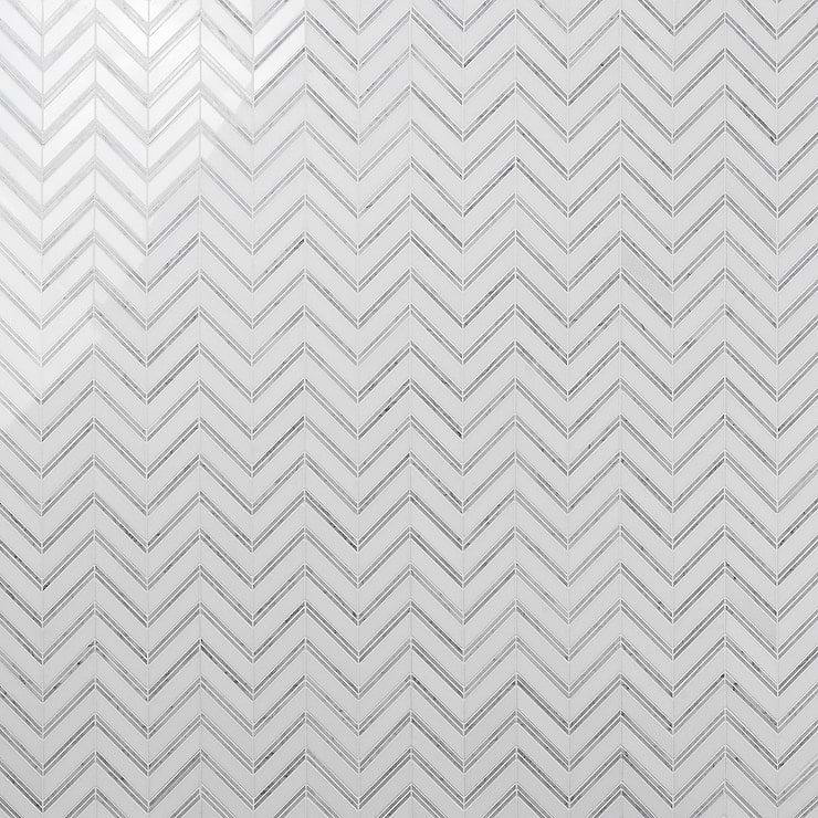 Monarch White Thassos With Carrara 1x4 Herringbone Polished Marble Tile