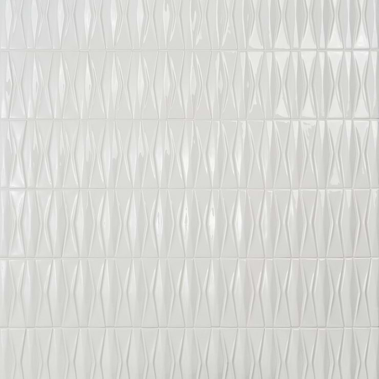 Nabi Harlequin Glacier White 2x8 Crackled Glossy Glass Mosaic Tile