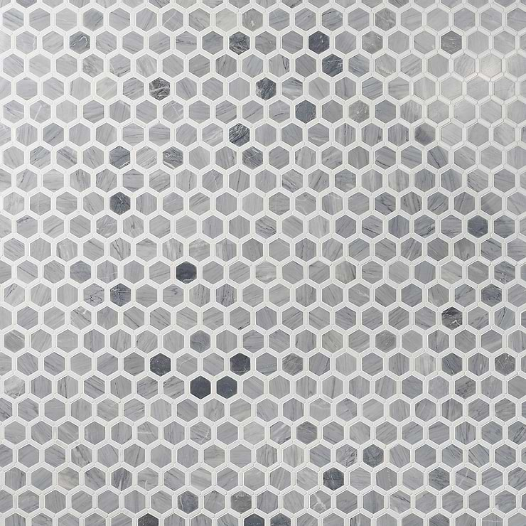 Florentine Halley Gray & White Thassos 2" Hexagon Polished Marble Mosaic Tile