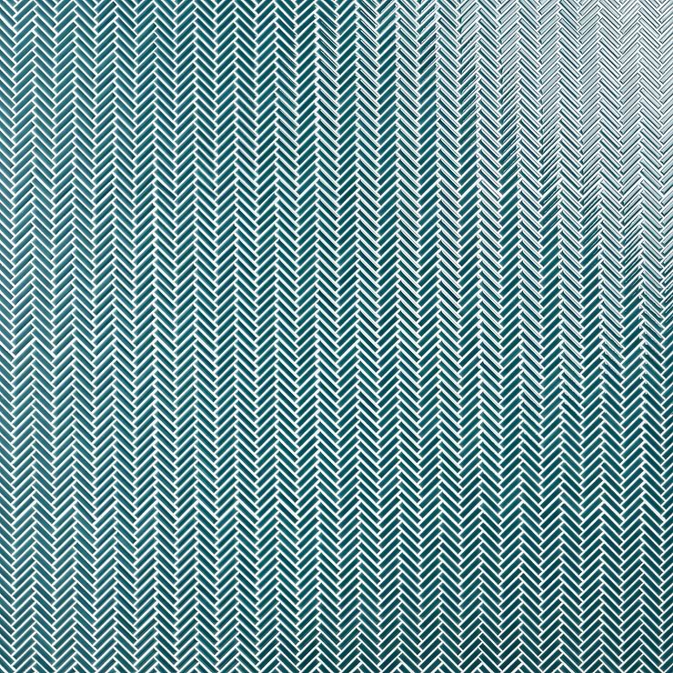 Kai Teal 1x2" Herringbone Crackled Glossy Porcelain Mosaic Tile