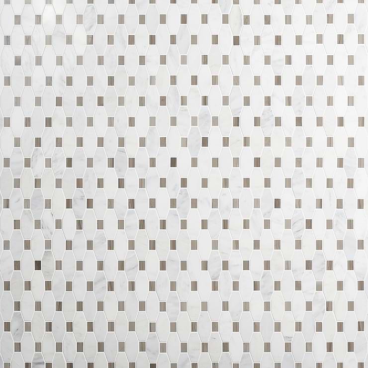 Octave Asian Statuary & Athens Gray 2x4 Marble Polished Mosaic Tile