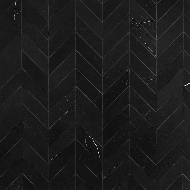 Nero Marquina 3x12 Chevron Honed Marble Tile