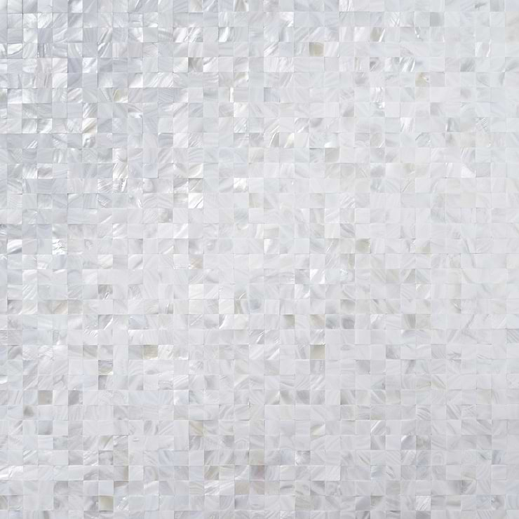 Serene White 1x1 Squares Seamless Pearl Polished Mosaic Tile