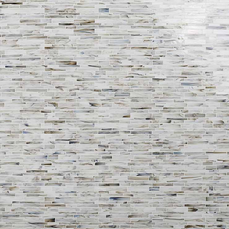 Matchstix Aura White Glass Polished Mosaic Tile