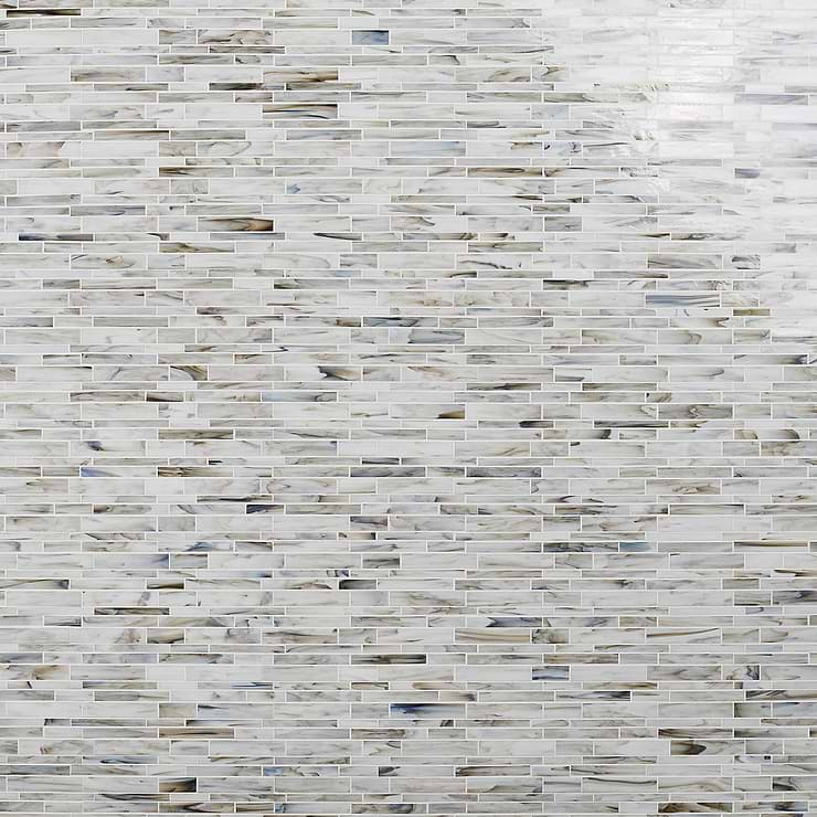 Matchstix Aura White Glass Polished Mosaic Tile