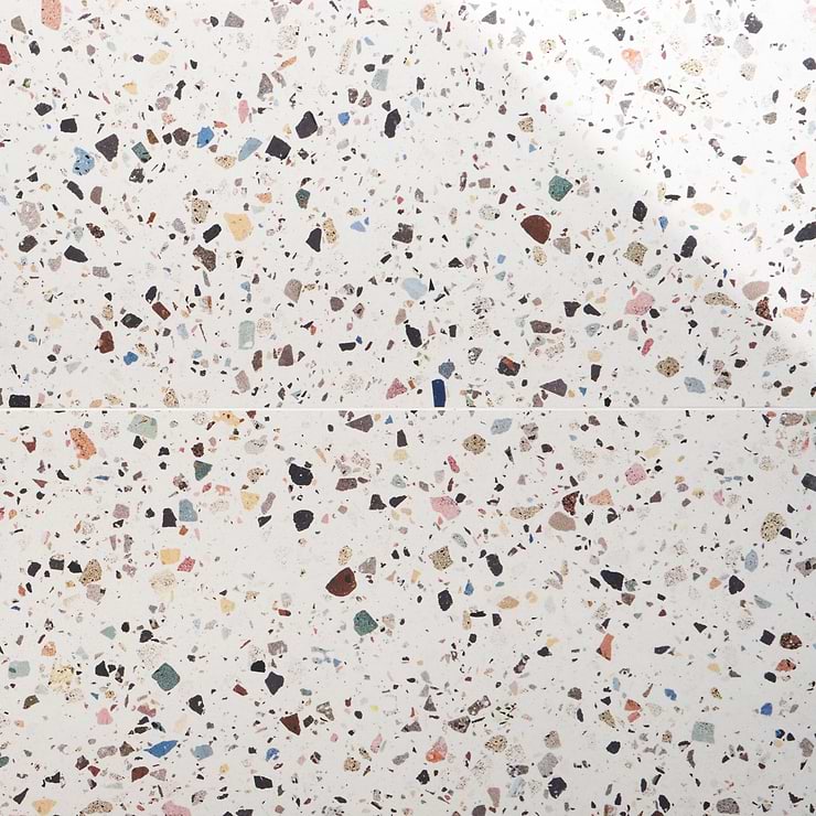 Bejeweled White Multicolor 24x48 Terrazzo Look Polished Porcelain Tile