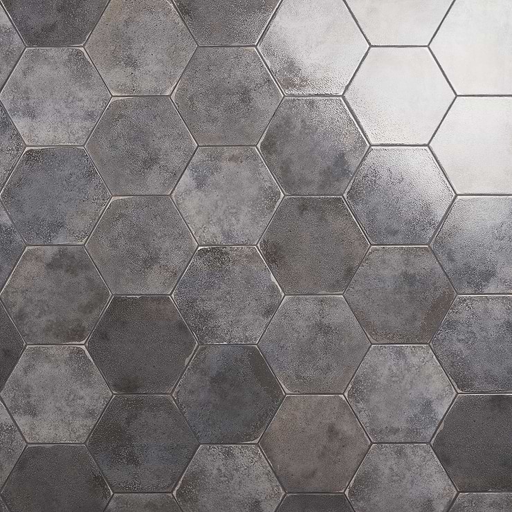 Kalay Antracite Gray 9" Hexagon Polished Porcelain Tile