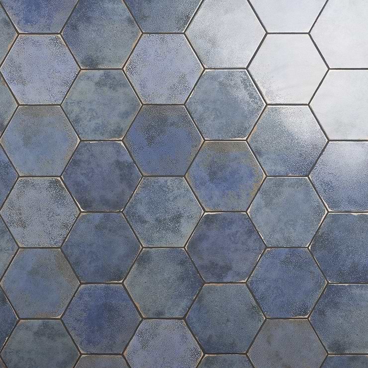 Kalay Blue 9" Hexagon Polished Porcelain Tile