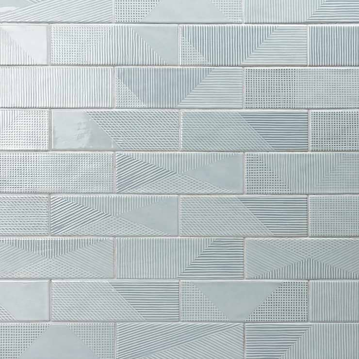 Enigma Ash Blue 2x8 Polished Textured Ceramic Wall Tile