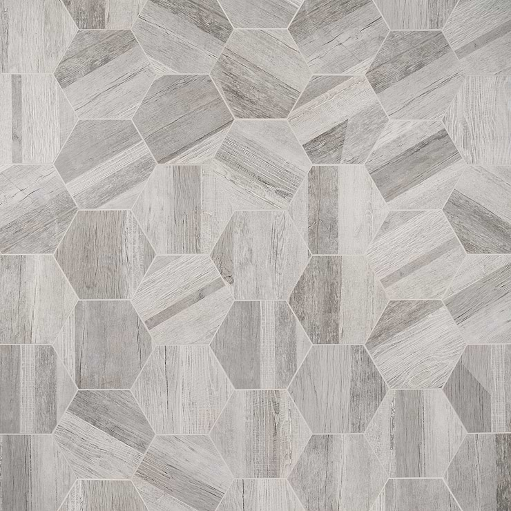 Caribou Silver Esagona 8" Hexagon Matte Porcelain Wood Look Tile